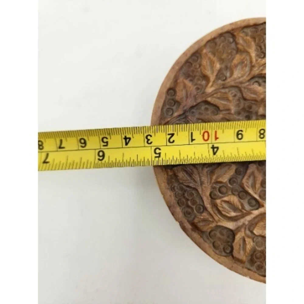 Vintage Carved Soapstone Hinged Round Trinket Jewelry‎ Keepsake Box With Lid